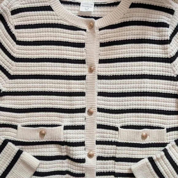 Abercrombie Kids Stripe Knit Button Cardigan Size 17/18 OR Women's Small/Medium - Picture 2 of 10